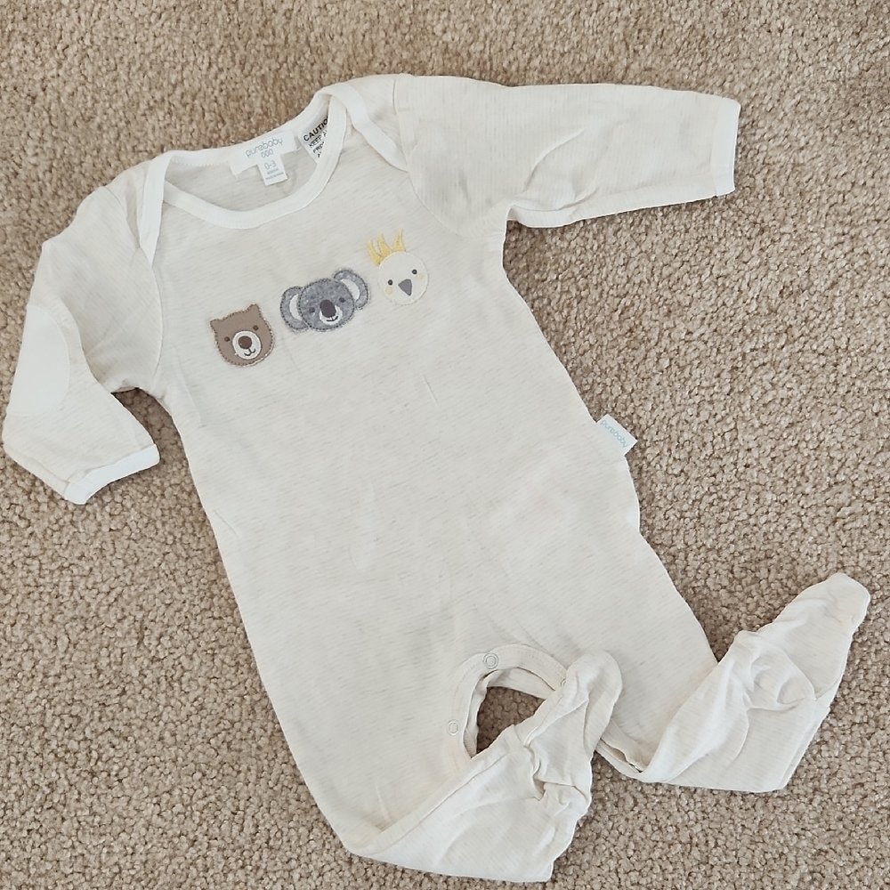Purebaby Baby One-Piece Footed Romper 🐨 Size 0 - 3 Months
